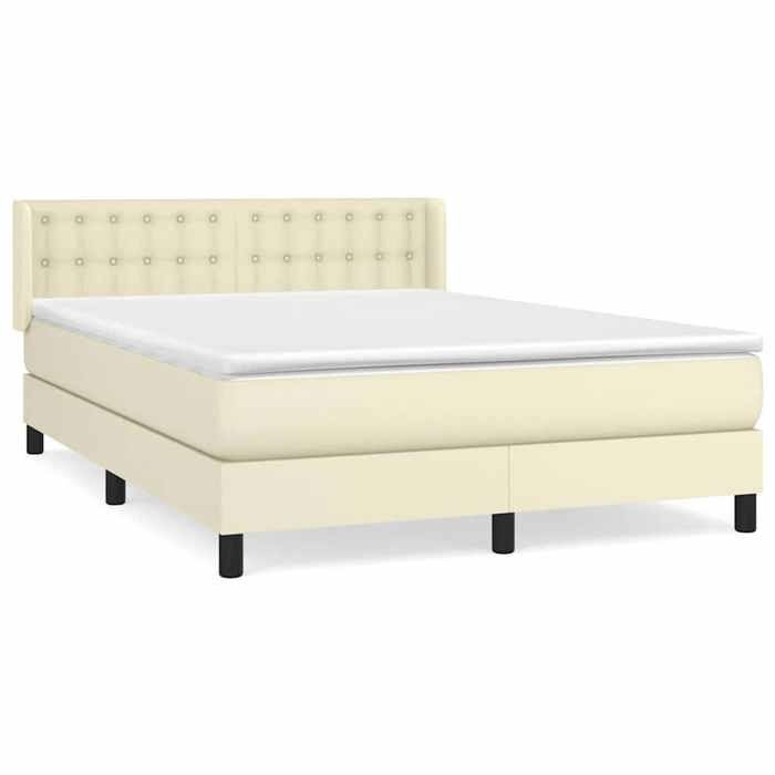 Exclusive House - Slatted Bed Base with Cream Mattress 140x190cm Faux Leather