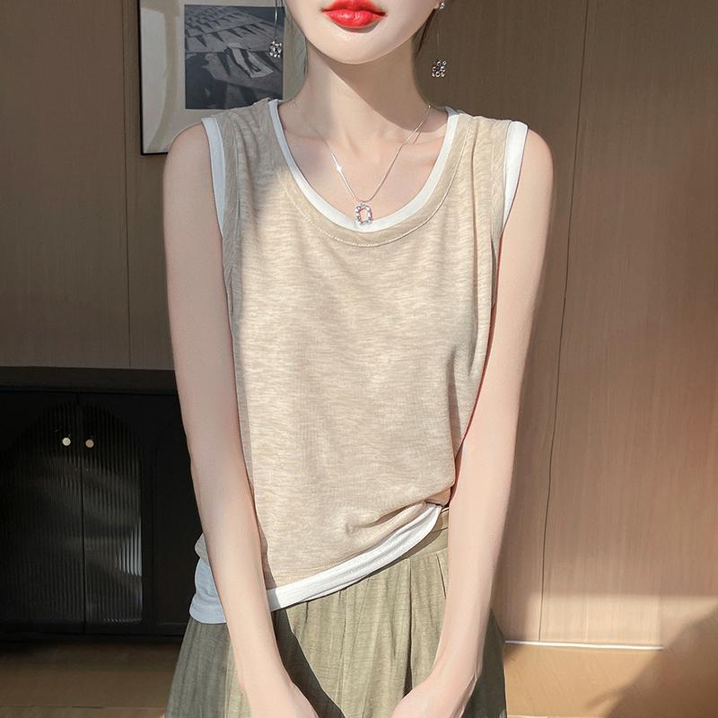 

Летний женский жилет, новый ледяной шелк, шелковый слинг, 50% шелк, 50% полиэстер, смешанное волокно, дышащая, маленькая рубашка XL бежевый