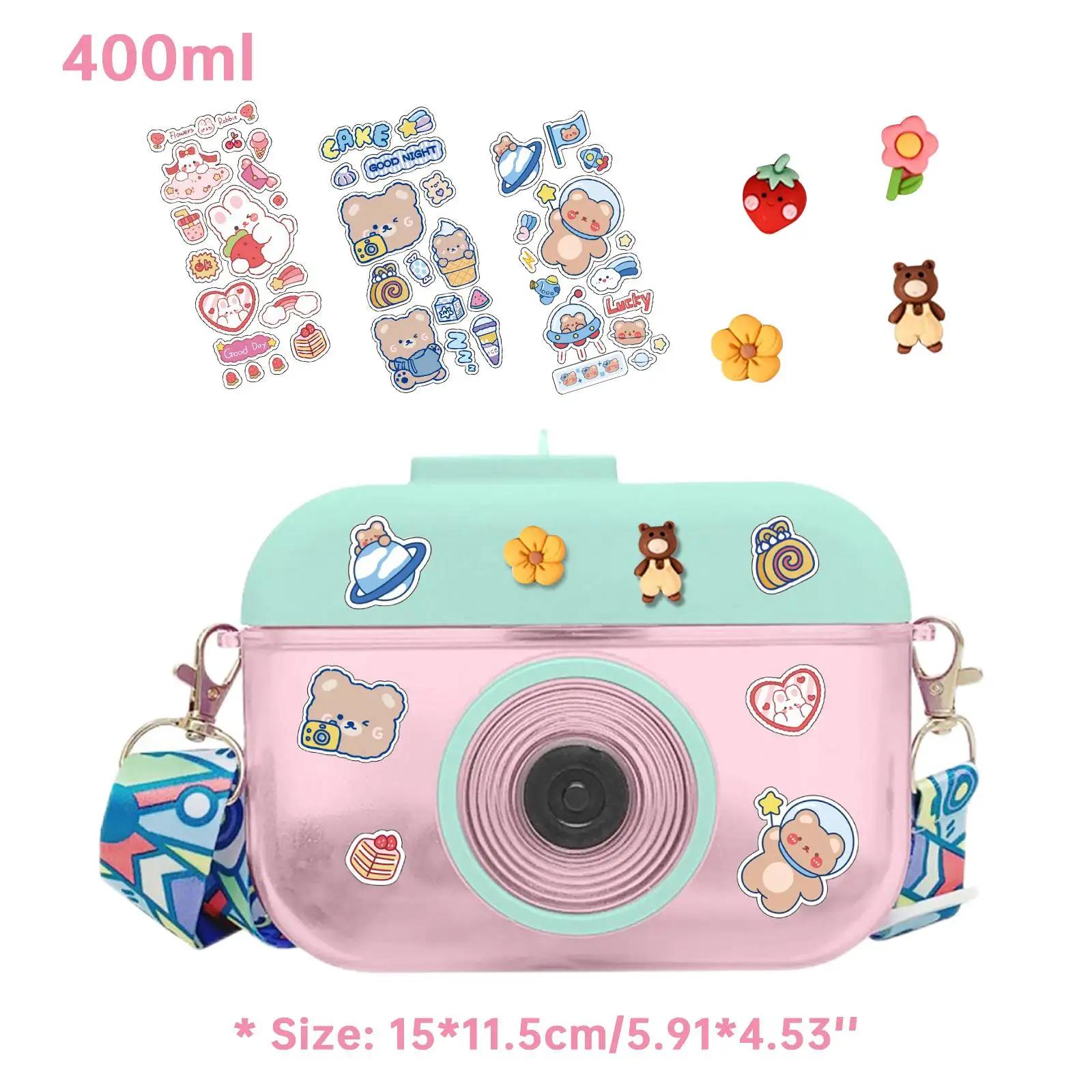 

Camera Shape Kettle Cartoon Water Bottles Leak Proof 400ml Cute Drinking Cups BPA-Free Adjustable Shoulder Straps for Adult Kids