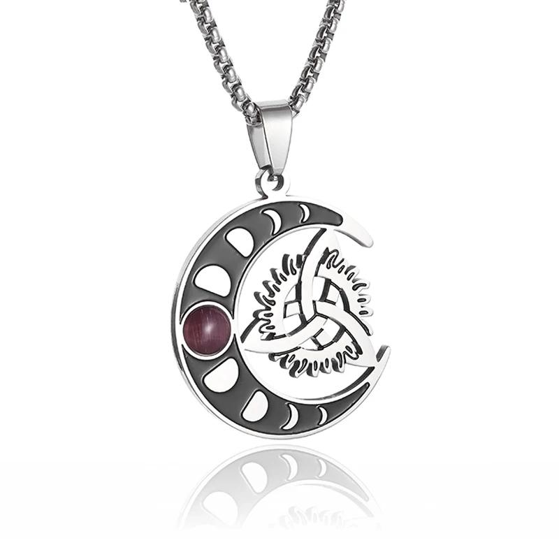 Silver Stainless Steel Witch Knot Pendant Necklace Celtic Knot Lucky Jewelry Christmas Gift for Friends Family