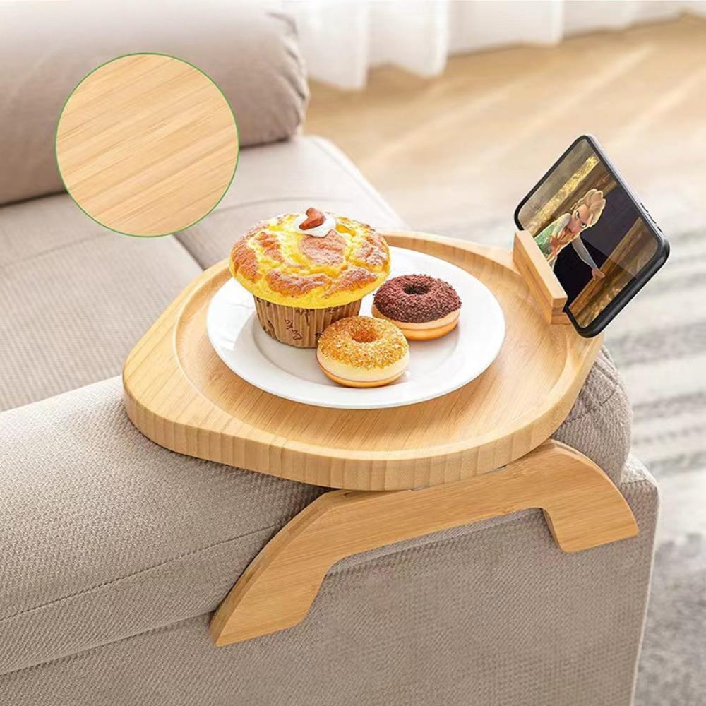Tray table shelf for sofa, armchair, bamboo, practical tablet holder