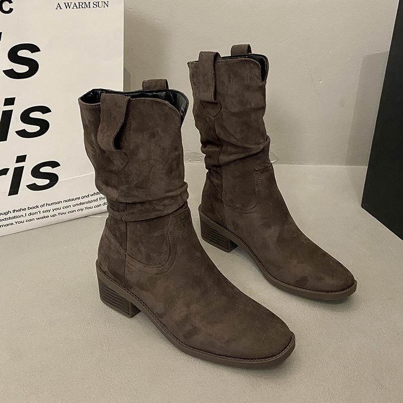 

Martin Boots Women s 2025 New Autumn Retro Skinny Versatile High Heel Small Short Boots Western Cowboy Pile Boots 40