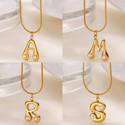 Initials Letter Pearl Necklaces For Women Gold Color Stainless Steel Letter Necklace Chain Collar Necklace Wedding Jewelry Gift