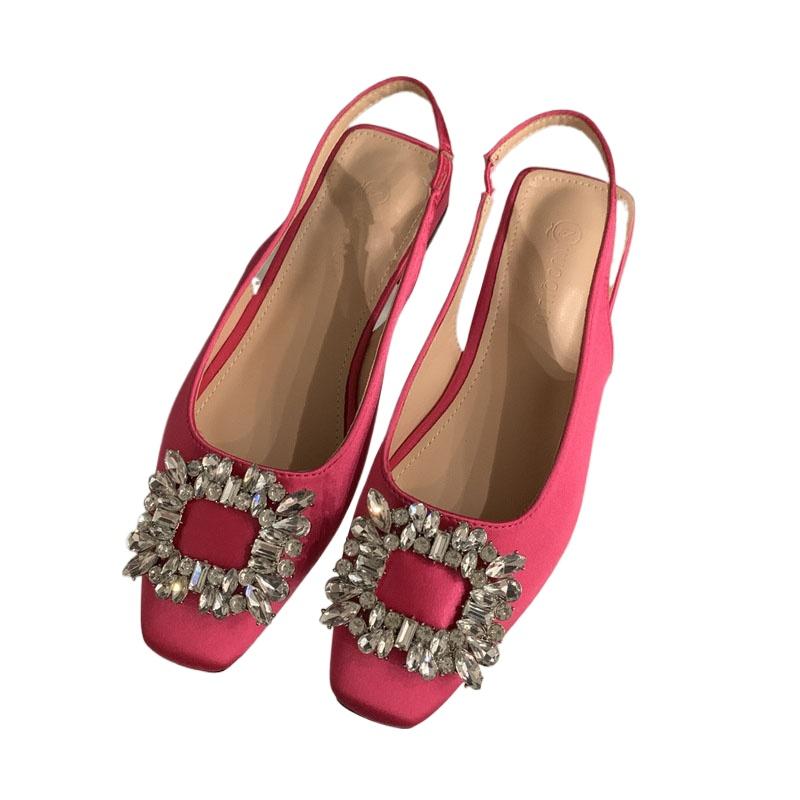 Women's High Heels Spring and Autumn Luxurious Rhinestone Buckle Square Toe Elegant Banquet Slingback Sandals Sandalias De Mujer