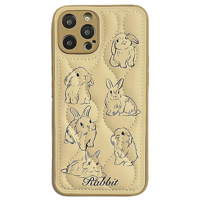 

Lovely Rabbit Curve Shockproof Phone Case For iPhone 13 11 12 14 15 16 Pro Max XS XR X Soft PU Leather Silicone Cover iPhone 13