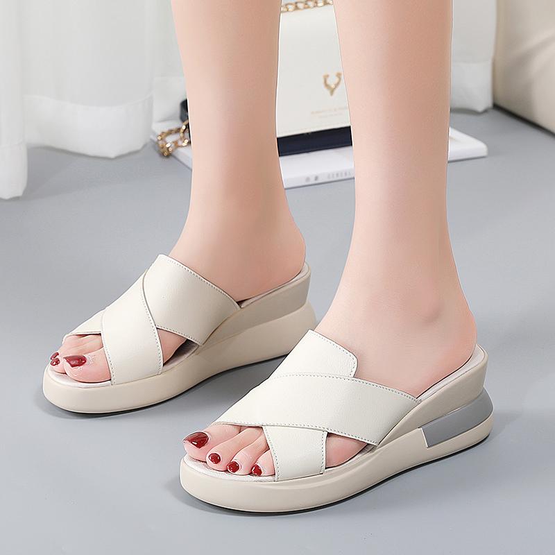35-40 Summer Women's Large Fashion Solid Color Thick Soled Tall Sandals Anti Slip Slippers Women's Shoes