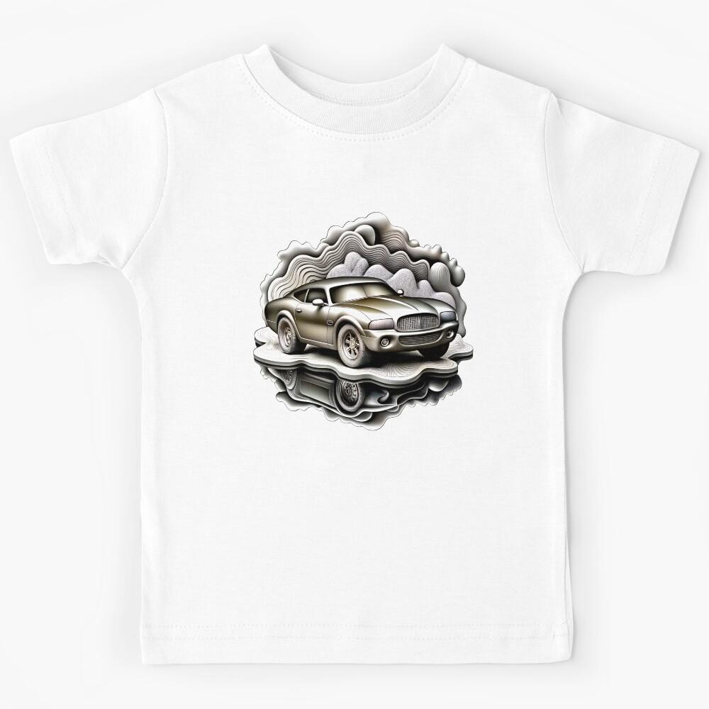 Futuristic Silver Speedster: Sleek Metal Car Art Kids T-Shirt 110