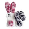 For iPhone 16 Case Fluffy Leopard Splicing Bunny Plush TPU Phone Cover