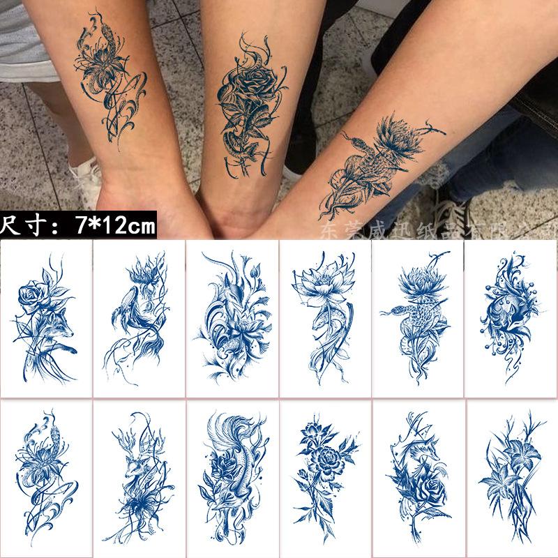 Flower Herbal Semi-Permanent Tattoo Sticker, Small Picture Juice Tattoo Sticker, Sweat-Proof Tattoo