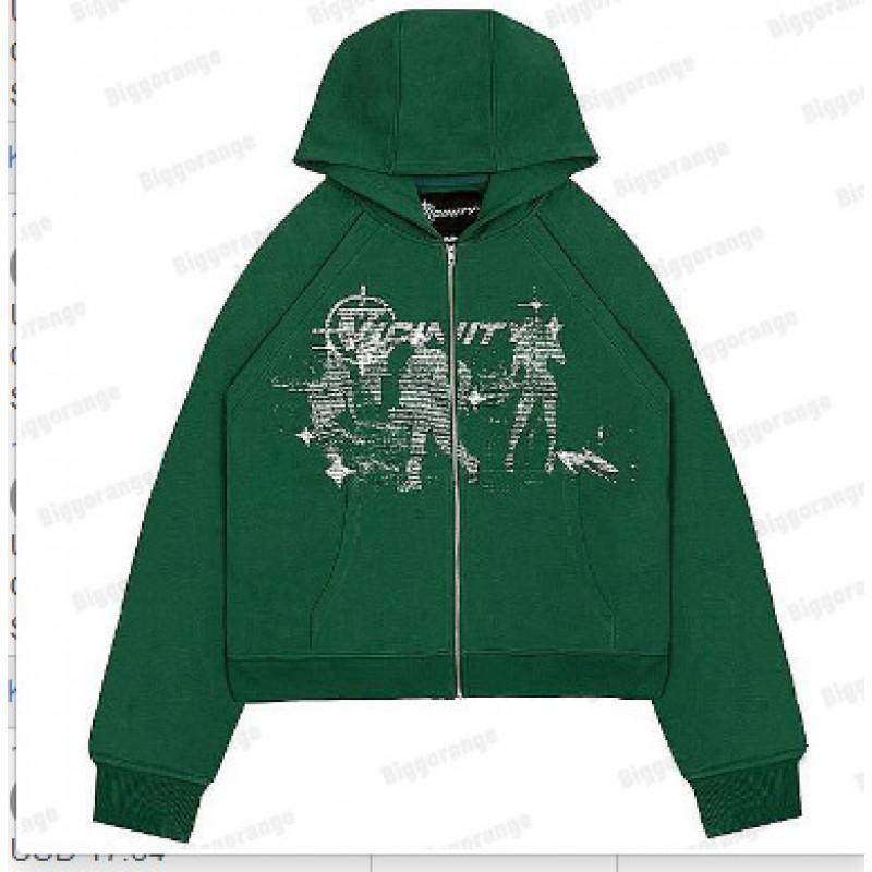 Streetwear Hooded Zip-Up Sweatshirt Women Loose Fit Graphic Print Long Sleeve Casual Jacket