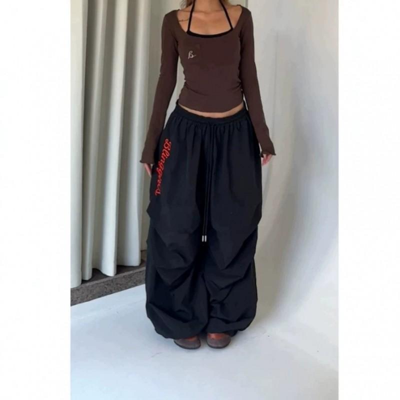 Damen lockere Nylon-Cargohose mit Kordelzug Taille, leichte, atmungsaktive Streetwear-Hose, Tanz, Freizeitkleidung