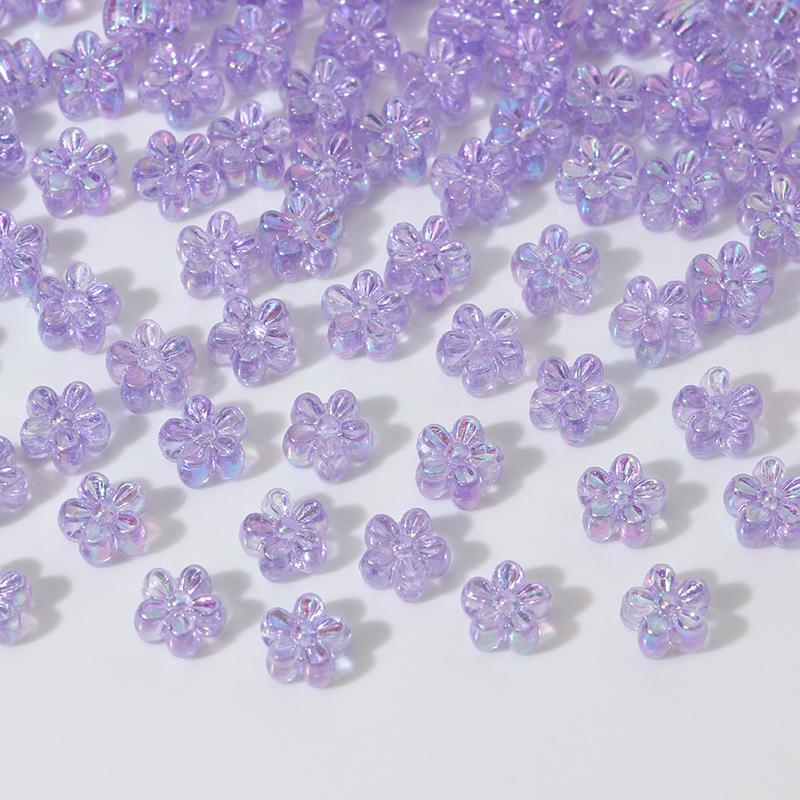 ZW08 ABCai 100pcs 7mm Plating Color Acrylic Flower Charm Beads Tiny Mix Shiny Spacer Bead Jewelry Making Diy Bracelet Material