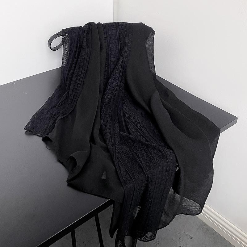 Spring and Autumn Lace Line Long Thin Scarf Japanese and Korean Women's Fashion Solid Color Shawl High-end Cotton and Line Scarf