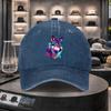 Colorful Wolf Print Washed Denim Baseball Cap Adjustable Unisex Casual Cotton Hat