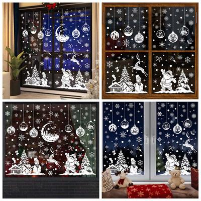 White Christmas Window Stickers Removable Waterproof Snowflake Glass Window Film PVC Static Sticker Xmas Tree Xmas Decals