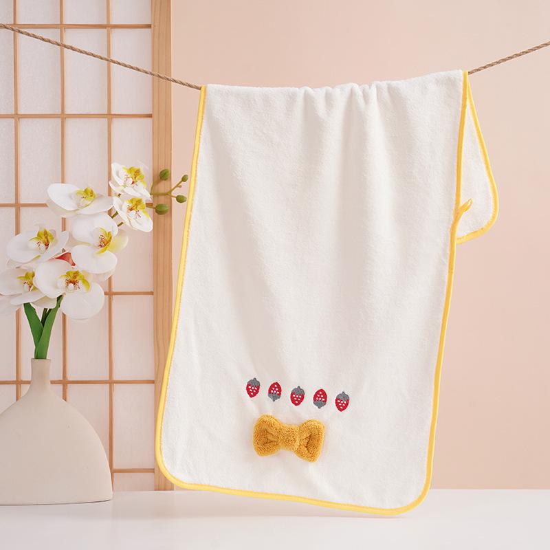 Strawberry Embroidered Bowknot Bath Towels - Coral Fleece Gift Set