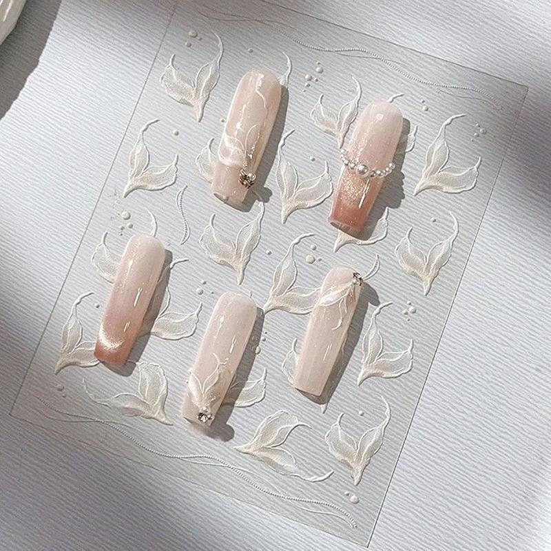 3D White Fish Tail Nail Stickers Nail Art Stickers Manicure Decals For Women Diy Nail Art Decoration