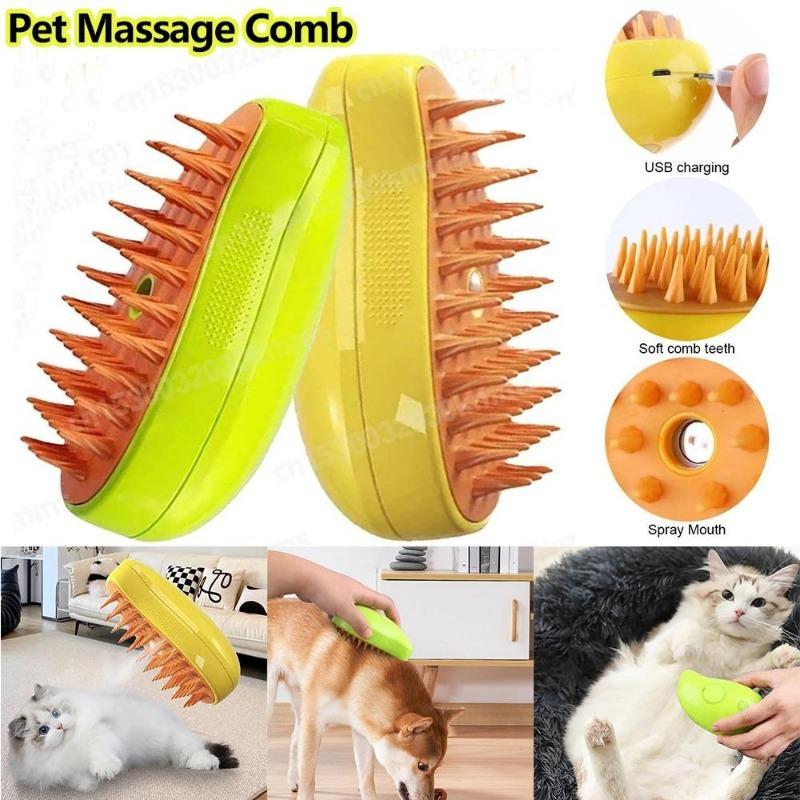 

3 в 1 Steamy Cat Brush Spray для кошек и собак Массажная расческа Самоочищающаяся паровая щетка для кошек и собак Щетка для ухода за домашними животными для ванны для домашних животных Средство для удаления шерсти домашних животных жёлтый