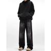JYL Men's Straight Jeans European Trendy Black Washed High-Street Denim Pants