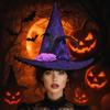 Lace Halloween Witch Hat Foldable Feather Halloween Cap Creative Flower Wizard Cap  Halloween Party