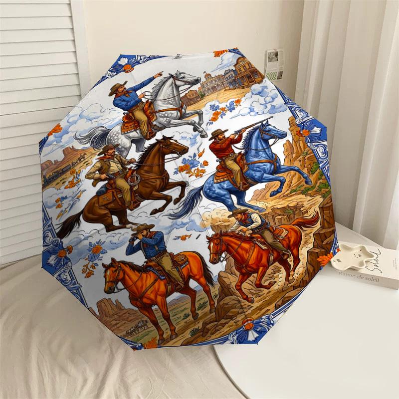 

1PC Cowboys Horses Umbrella-8-Rib Reinforced Portable Folding Travel Suitable for All Seasons Outdoor Daily Use Is an Ideal Choice -K0422