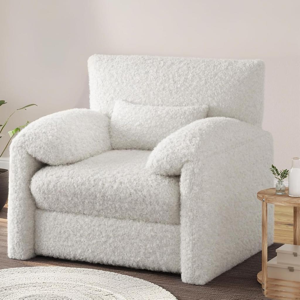 YODOLLA Armchair Sofa for Living Room, Large Single Sofa Padded Seat with Lumbar Pillow, Velvet Morden Accent Chairs, Black
