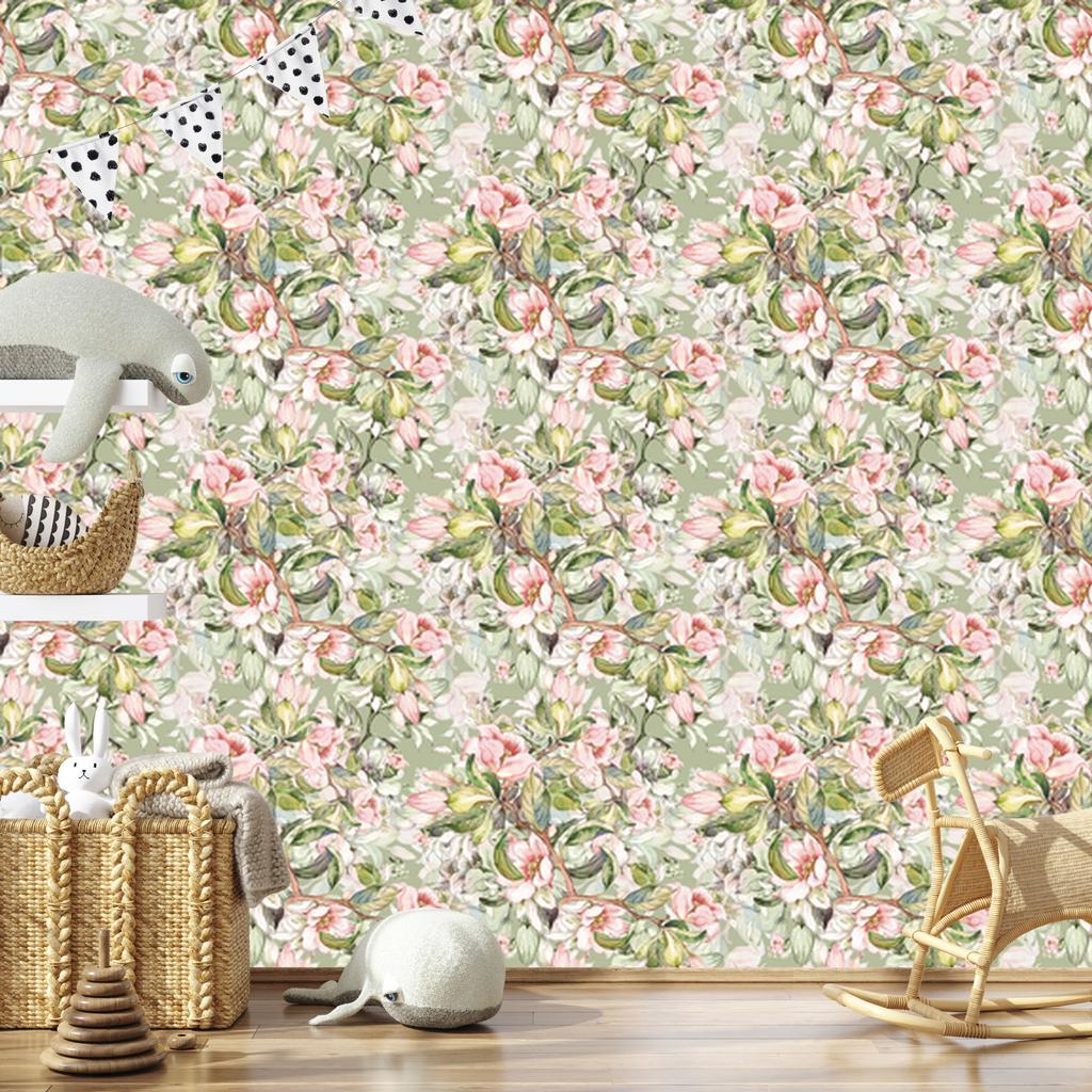 Spring Flowers Wallpaper in Watercolor Style for Living Room and Bedroom 50x1000
