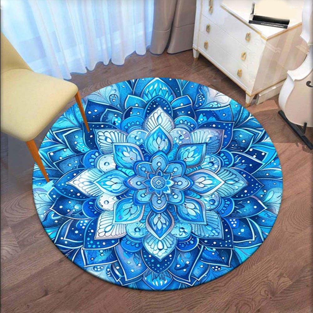 Blue Mandala Art Print: Circular Design, Abstract Blue Flower PatternRound Non-Slip chair mat chair carpet for office Rugs for Office Decor Gift For V