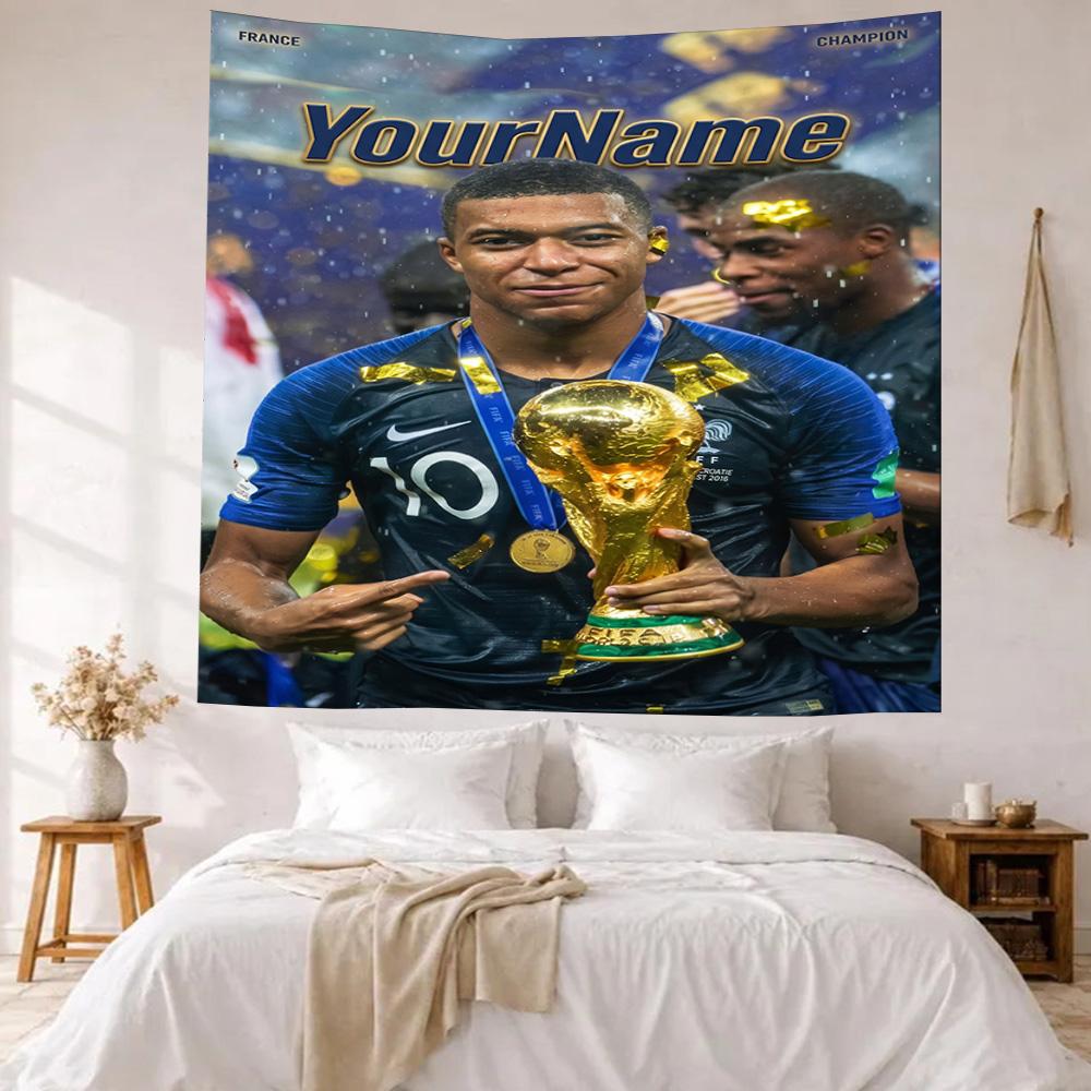 Mbappe Custom Your Name Wall Decor Tapestry Art For Pet Memorial Birthdaywedding Party Backdrop Family Gift