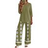 Women's Casual Fashion Round Neck Loose Fit Printed Three Quarter Sleeve Top with Wide Leg Pants Set Comfortable Two Piece Outfit