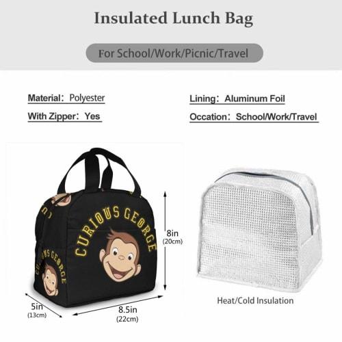 Unbeanded Curious George (2) Insulated Lunch Bag, Portable, Popular, Large Capacity, Lightweight, Food Storage, Keeps Food Warm and Cold, Insulated, W