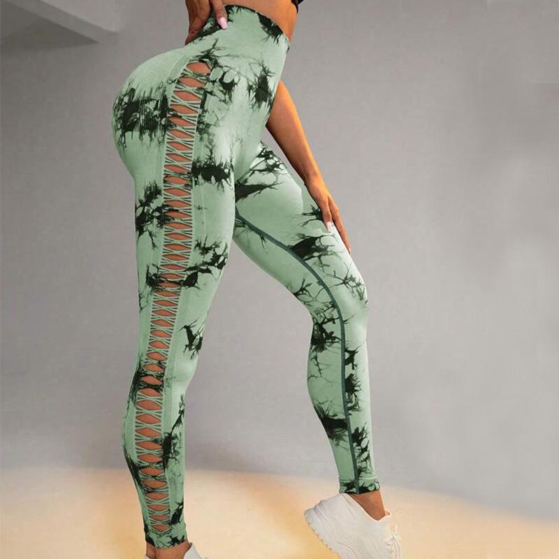 Sporty Tie-Dye High Waist Butt-Lifting Yoga Leggings with Side Cutouts