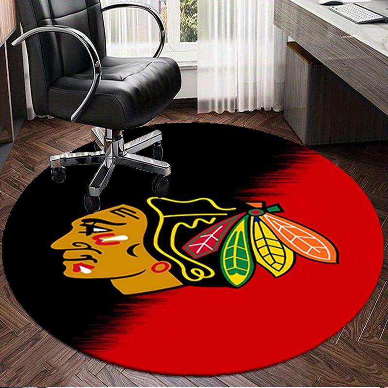 1PC Chicago Hockey Round Rug, Non-slip Chair Mat, Home Decor, Circle Carpet Perfect for Office, Bedroom, Living Room,Christmas gift