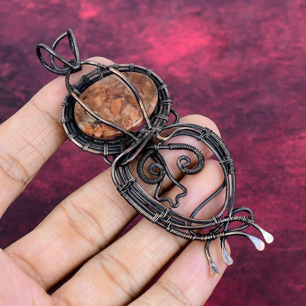Sunstone Pendant Gemstone Jewelry Copper Wire Wrapped Pendant Handmade Jewelry