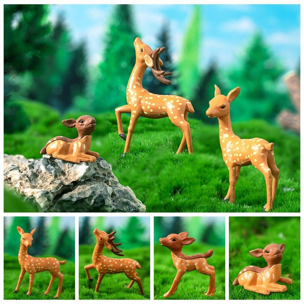 Plastic Crafts Sika Deer Figurines Mini Micro Landscape Ornaments Deer Miniature Statue  Bonsai
