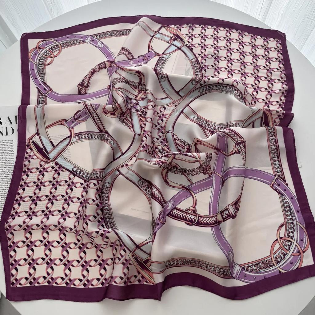 Floral Print Shawl Square Scarf for Women Soft Satin Neckerchief Female Hair Bands Ribbon Headband Bandana 70X70CM