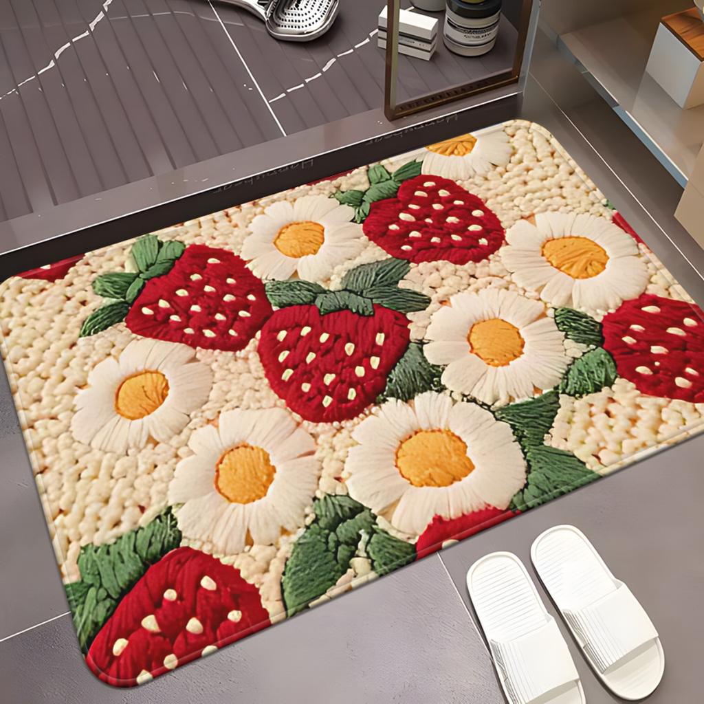 1pcStrawberry Daisy Doormat  Non-Slip Absorbent Microfiber Rug for Bedroom Living Room Outdoor Entrance 40x60cm