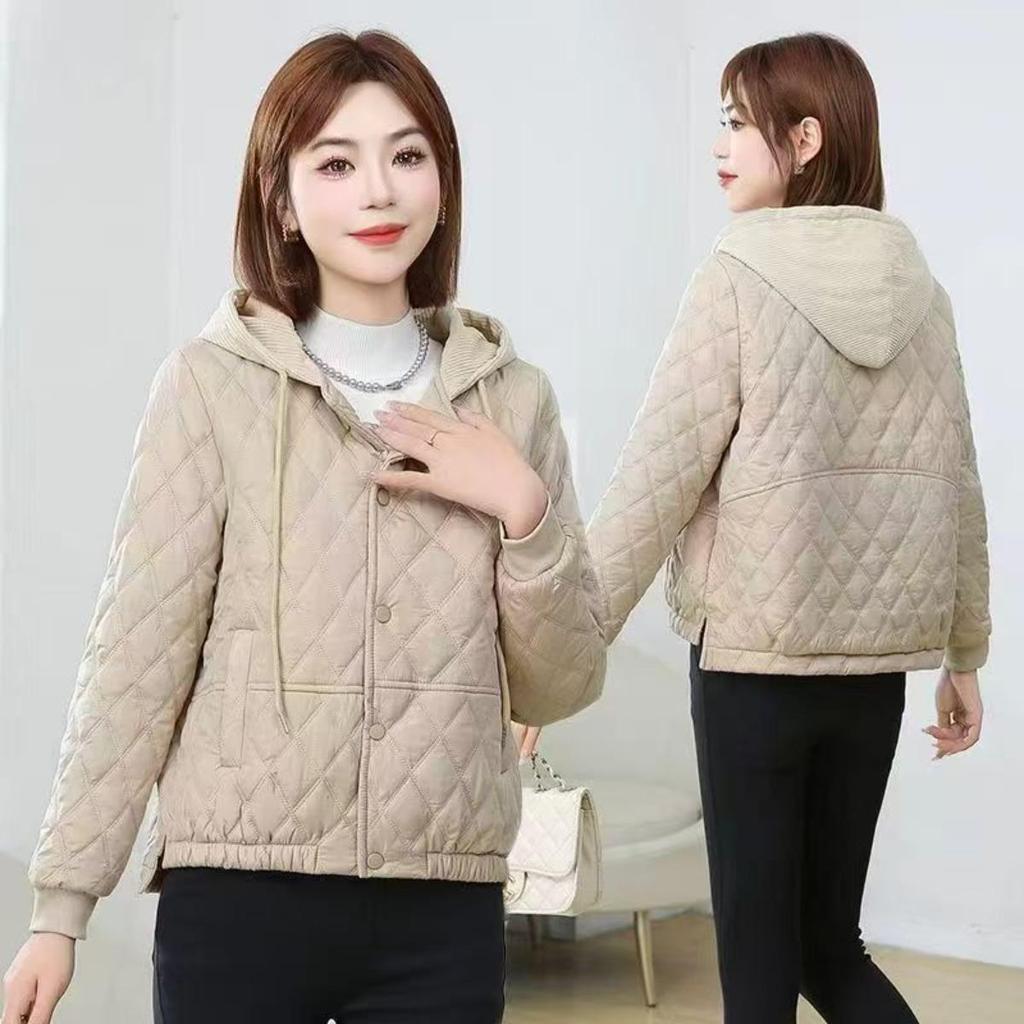 Giacca Autunnale e Invernale a Maniche Corte da Donna, Giacca Calda Leggera con Cappuccio, Felpa Calda Trapuntata Semplice, Abbigliamento Casual da Esterno Autunnale