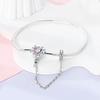 925 Silver Pink Heart Bracelet Shiny Zircon Fit Charms Silver 925 Bracelet DIY Jewelry Making Fine Gifts for Women