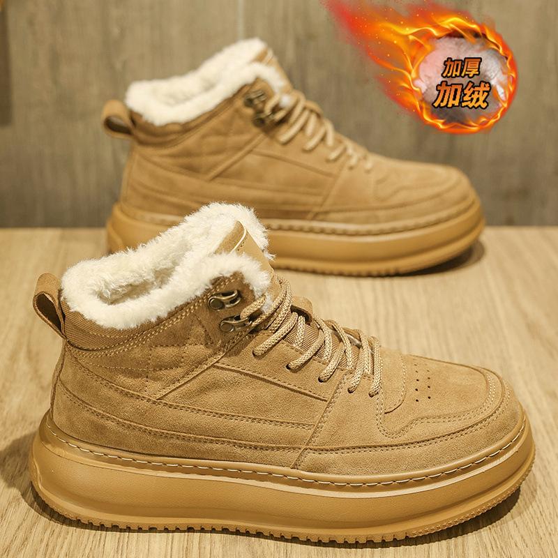 High-top winter velvet thickened warm cotton shoes integrated leather Martin boots outdoor waterproof and non-slip snow boots