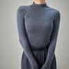 Women's Slim-Fit Mock Neck Pure Merino Wool Knit Base Layer