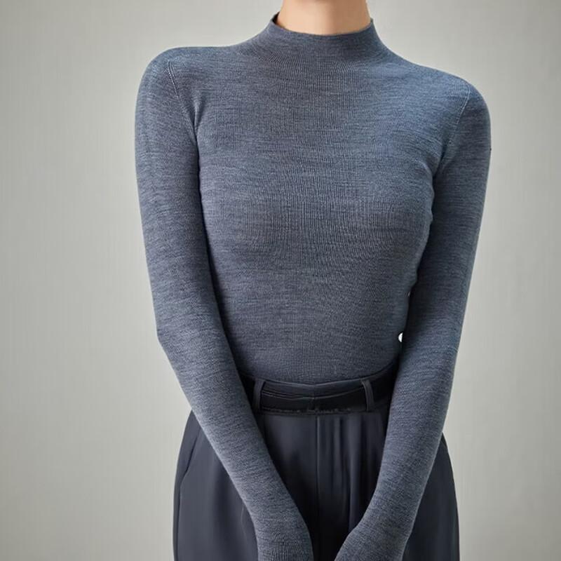 Women's Slim-Fit Mock Neck Pure Merino Wool Knit Base Layer