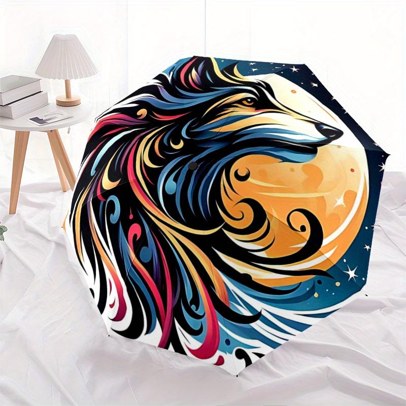 

1pc A Colorful Wolf s Automatic Open/CloseUmbrella-CuteUmbrella with Cute Design, Portable 3-Fold Compact Umbrella for Men & Women, Valentine s Day Mo