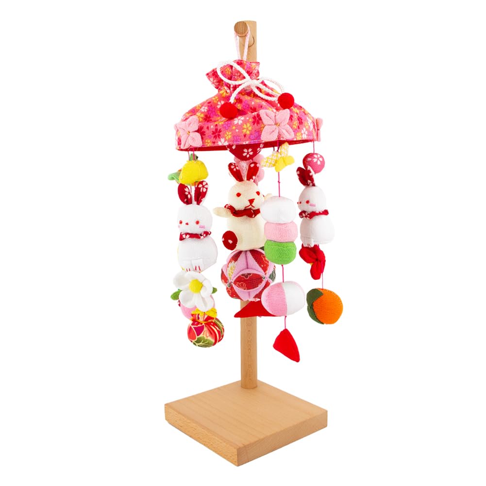 OKBABY Hanging Hina Hanging Decoration with Chirimen and Natural Wood 44cm Mini Perfect for the Doll Festival Hina Perfect for First Doll Festival