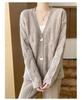 100% Pure Wool V-neck Women's Loose Fit Knit Cardigan - Autumn/Winter Versatile Layer