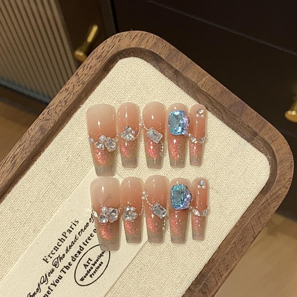 Ice-transparent Pink Aurora Cat's Eye Pearl Crushed Diamond Alloy Chain Blue Square Crushed Golden Rose