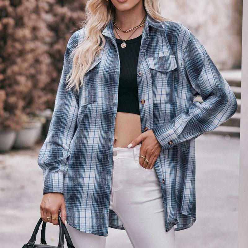 Autumn and Winter New Casual Fashion Loose Plaid Button Shirt Autumn New Products Women's Long-sleeved Top 6803
