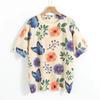 Womens Casual O Neck Knitted Short Sleeve Tops Spring Knitwear Pullovers Floral Printed Ladies Breathable TShirt