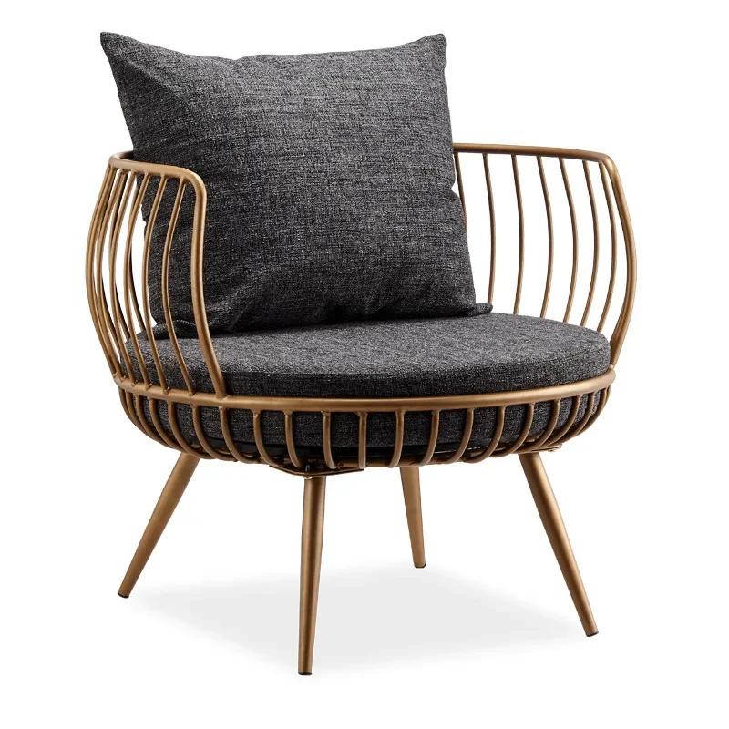 Nordic Living Room Chairs Wrought Iron Sofa Luxury Minimalist Chairs Hair Salon Rest Area Chair Coffee Restaurant Deck Armchair
