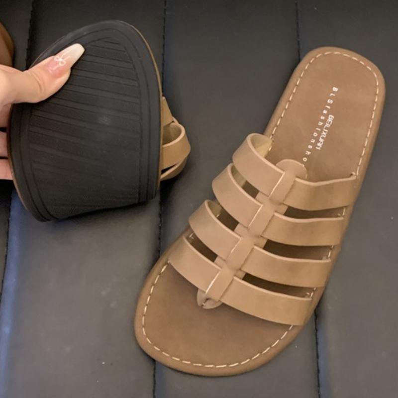 

Fashion Pointed Toe Narrow Band Flat Sandals Women Clip Toe Hollow Flip Flops Summer Fashion Comfortable Non-slip Vacation Beach Shoes 39 коричневый